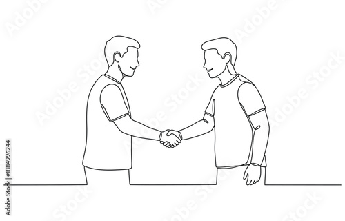 Two businessmen shake hands one line vector illustration.