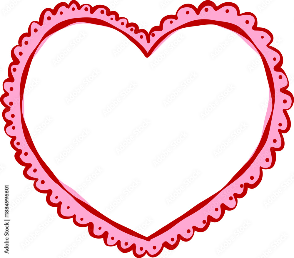 Fototapeta premium Whimsical Heart Shape Frame with Scalloped Edge squiggle Hand Drawn Playful lined