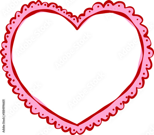 Whimsical Heart Shape Frame with Scalloped Edge squiggle Hand Drawn Playful lined