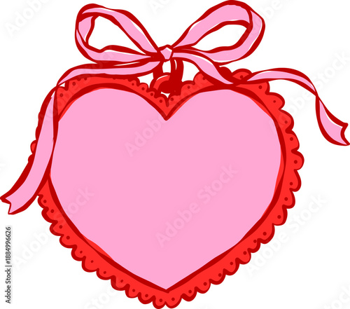 Whimsical Coquette Heart Locket with bow, Valentine Hand Drawn