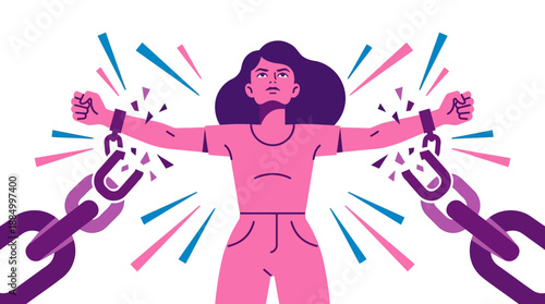 Empowered Woman Breaking Chains for World Cancer Day Awareness