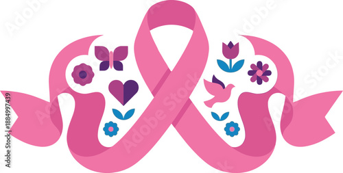 World Cancer Day Awareness Pink Ribbon with Floral Accent
