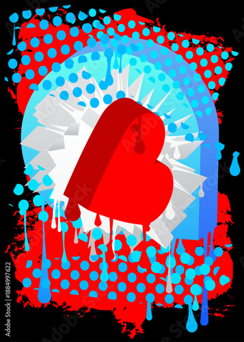 Red Heart graffiti. Abstract modern street art decoration performed in urban painting style.