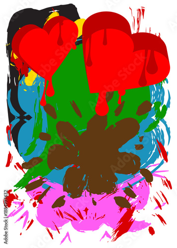 Red Heart graffiti. Abstract modern street art decoration performed in urban painting style.