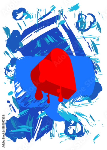 Red Heart graffiti. Abstract modern street art decoration performed in urban painting style.