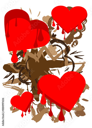Red Heart graffiti. Abstract modern street art decoration performed in urban painting style.