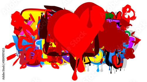 Red Heart graffiti. Abstract modern street art decoration performed in urban painting style.