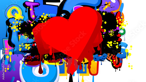 Red Heart graffiti. Abstract modern street art decoration performed in urban painting style.