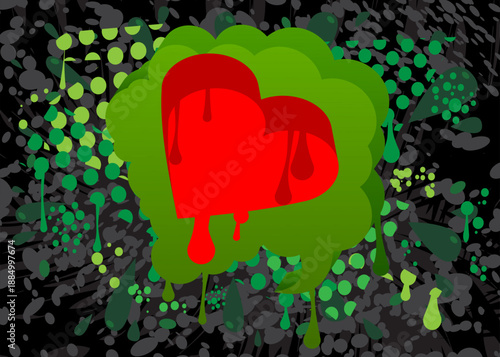 Red Heart graffiti. Abstract modern street art decoration performed in urban painting style.