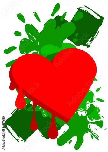 Red Heart graffiti. Abstract modern street art decoration performed in urban painting style.