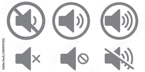 No speaker sound or keep silence red circle sign and green allowed vector icons, featuring mute and unmute volume button symbols, volume allow and prohibit signs
