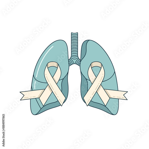 Light Blue Lungs with Awareness Ribbons - Respiratory Health and Disease Concept
