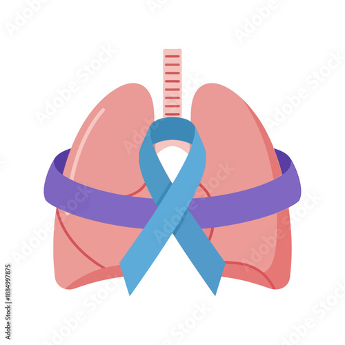 Lung Cancer Awareness Ribbon Around Lungs Illustration