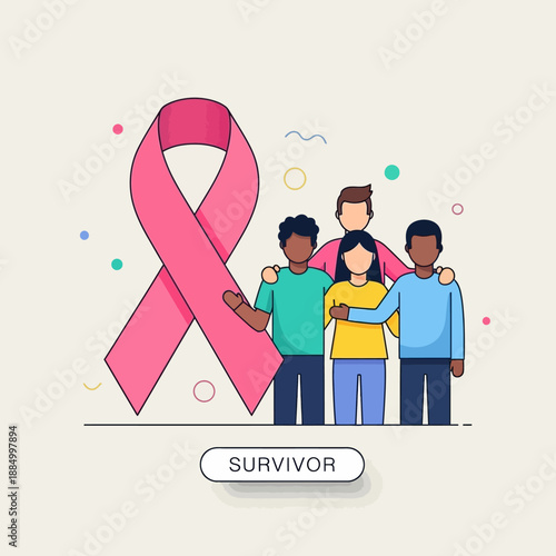 Breast Cancer Survivor Support Group with Pink Ribbon