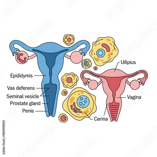 Male and Female Reproductive Systems Diagram