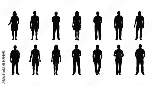 Silhouettes of various people isolated on white background, Vector