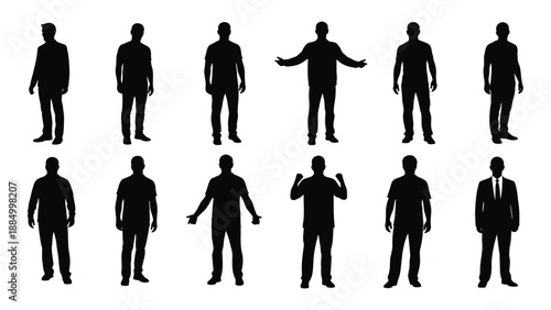 Collection of silhouetted human figures isolated on white background, Vector