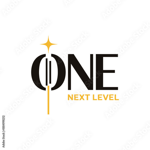 Creative modern typography logo featuring word ONE with next level slogan for corporate branding, startup identity, technology company and professional business brand presentation design

