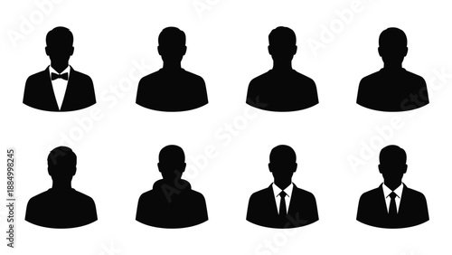 Silhouettes of men in formal attire isolated on white background, Vector