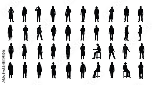 Collection of silhouetted human figures isolated on white background, Vector