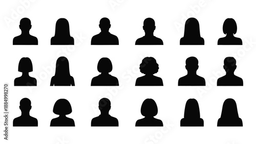 Collection of silhouetted faces isolated on white background, Vector