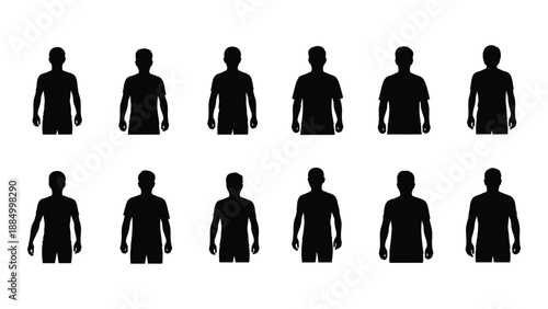 Silhouettes of people in various poses isolated on white background, Vector