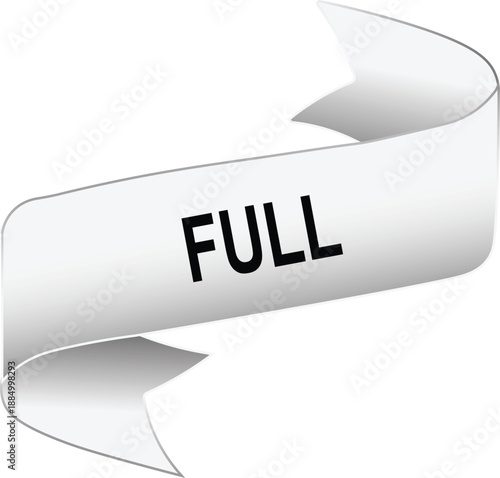 A white ribbon banner with the word FULL in black text, indicating completion or capacity.