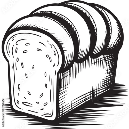 Sketch of a loaf of bread with visible slices and seed details in black and white illustration style