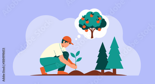 Man planting a tree with a vision of a fruitful future.