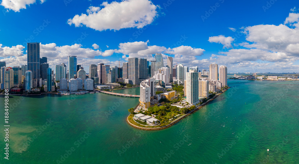 Obraz premium Aerial panorama Miami Brickell Key 2026
