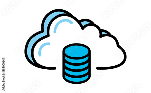 クラウドとデータベースのアイコンのクラウドストレージを表すシンプルなイラスト