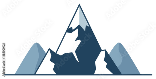 Abstract Illustration of Mountains with Snow, Peaks in Blue Tones. Vector.