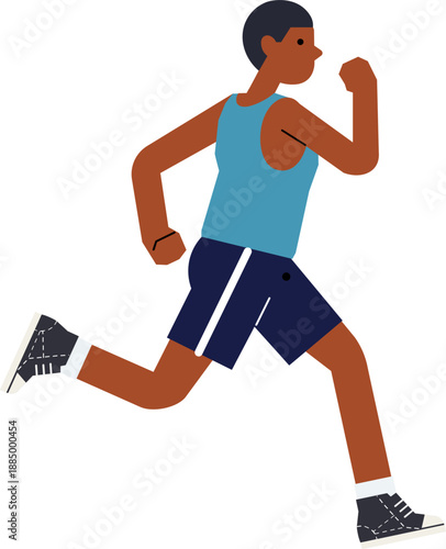 Black man running in sportswear. Flat vector illustration of a male runner jogging isolated on white background.