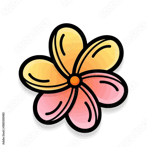 A vibrant, hand-drawn cartoon flower with yellow and pink gradient petals and a dark outline, isolated on a white background.