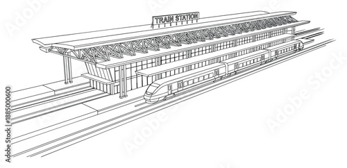 Detailed train station blueprint showcases modern design elements and tracks.