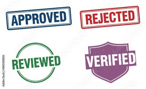 Approved, Rejected, Reviewed, Verified Rubber Stamps Set: Business Status