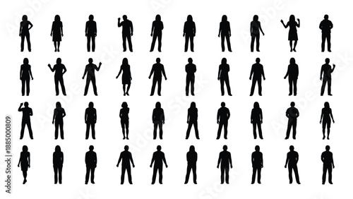 Collection of silhouetted human figures isolated on white background, Vector