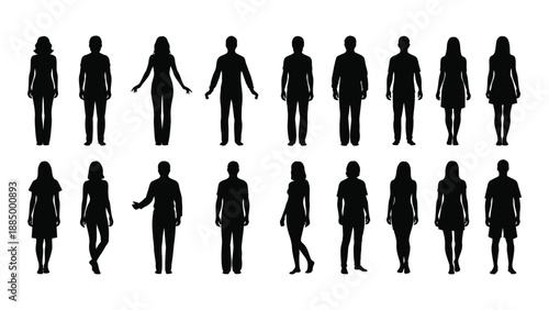 Collection of silhouetted human figures isolated on white background, Vector