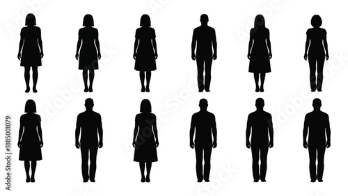 Silhouettes of people in various poses isolated on white background, Vector