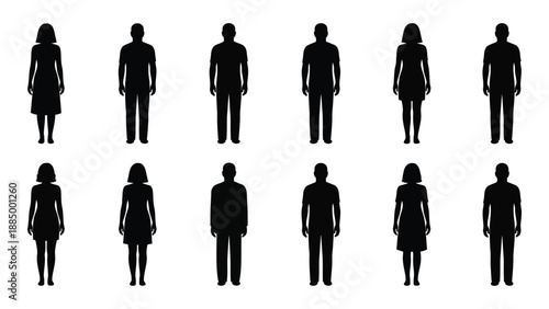 Silhouettes of various individuals isolated on white background, Vector
