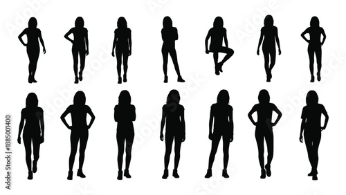 Silhouettes of various female figures isolated on white background, Vector