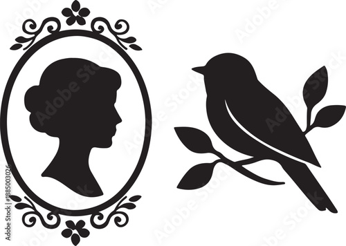 A simple black silhouette of a dog sniffing the ground