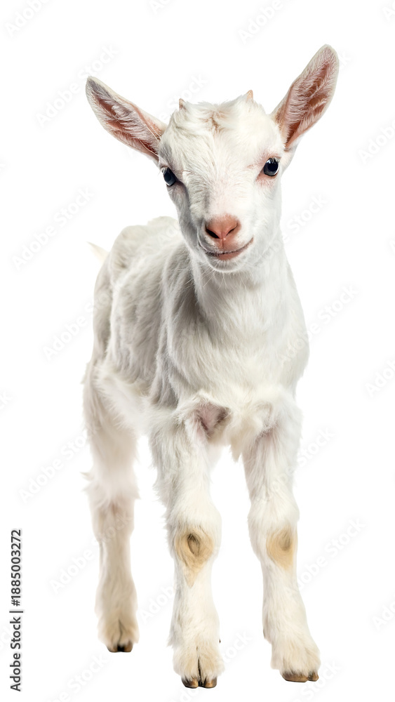 Fototapeta premium Gentle Baby Goat Standing Isolated on White Background