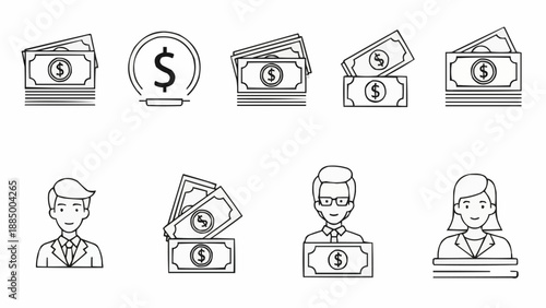 Set of Icons Representing Money and Business People.