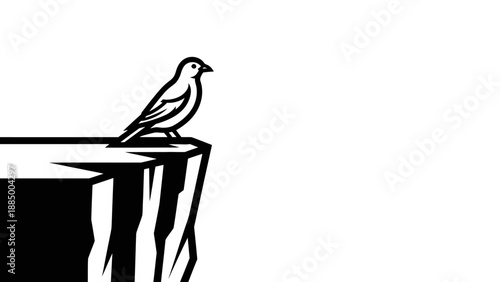 Lone Bird Perched on Cliff Edge Silhouette, Minimalism
