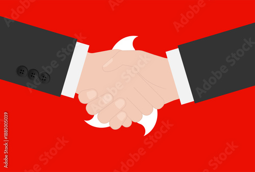 Two Businessman Shaking Hand in front of Flag of Hong Kong. Vector Illustration.