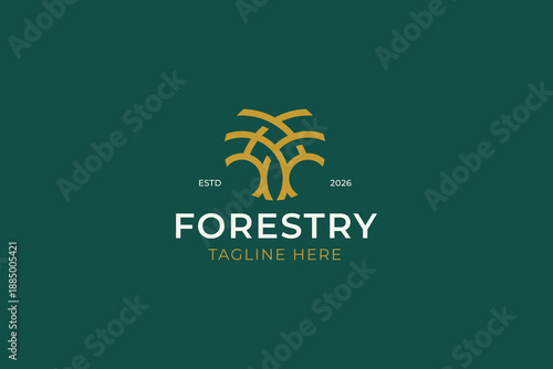 Abstract Minimalist of Brand and Wood Oak Tree or Banyan Tree Logo Luxury Concept Forestry