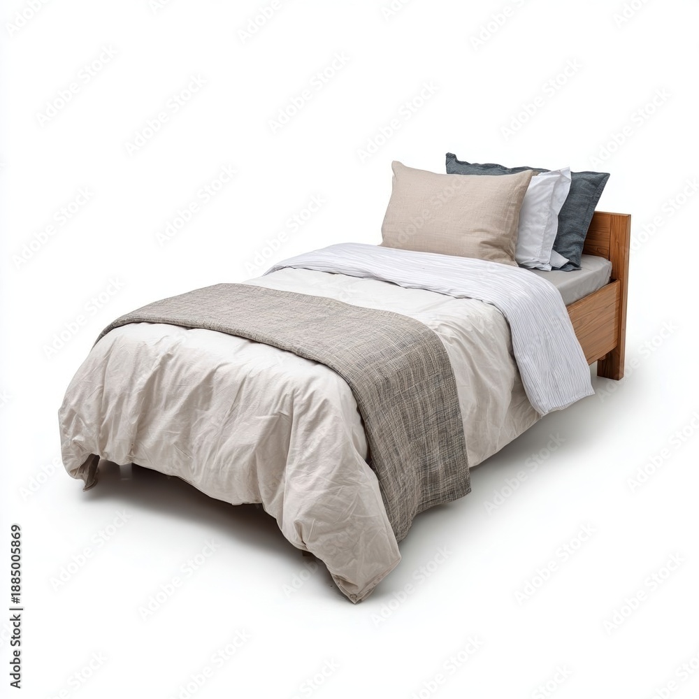 Fototapeta premium Stylish single bed with neutral bedding set.