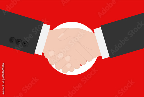 Two Businessman Shaking Hand in front of Flag of Tunisia. Vector Illustration.
