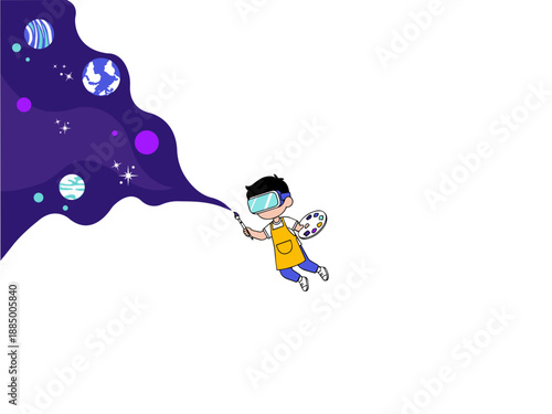 Kid Learning with VR Headset for Digital Education, Virtual Reality Classroom, EdTech Kids Concept, Future Online Learning and Smart Education Illustration